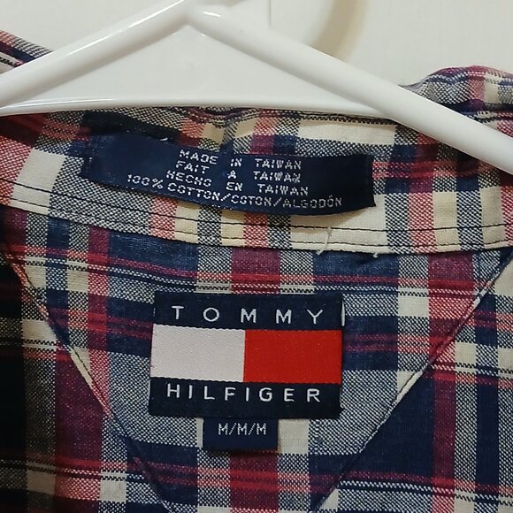 Tommy Hilfiger Mens 100% Cotton Red White & Blue Checkered Shirt - Picture 9 of 10
